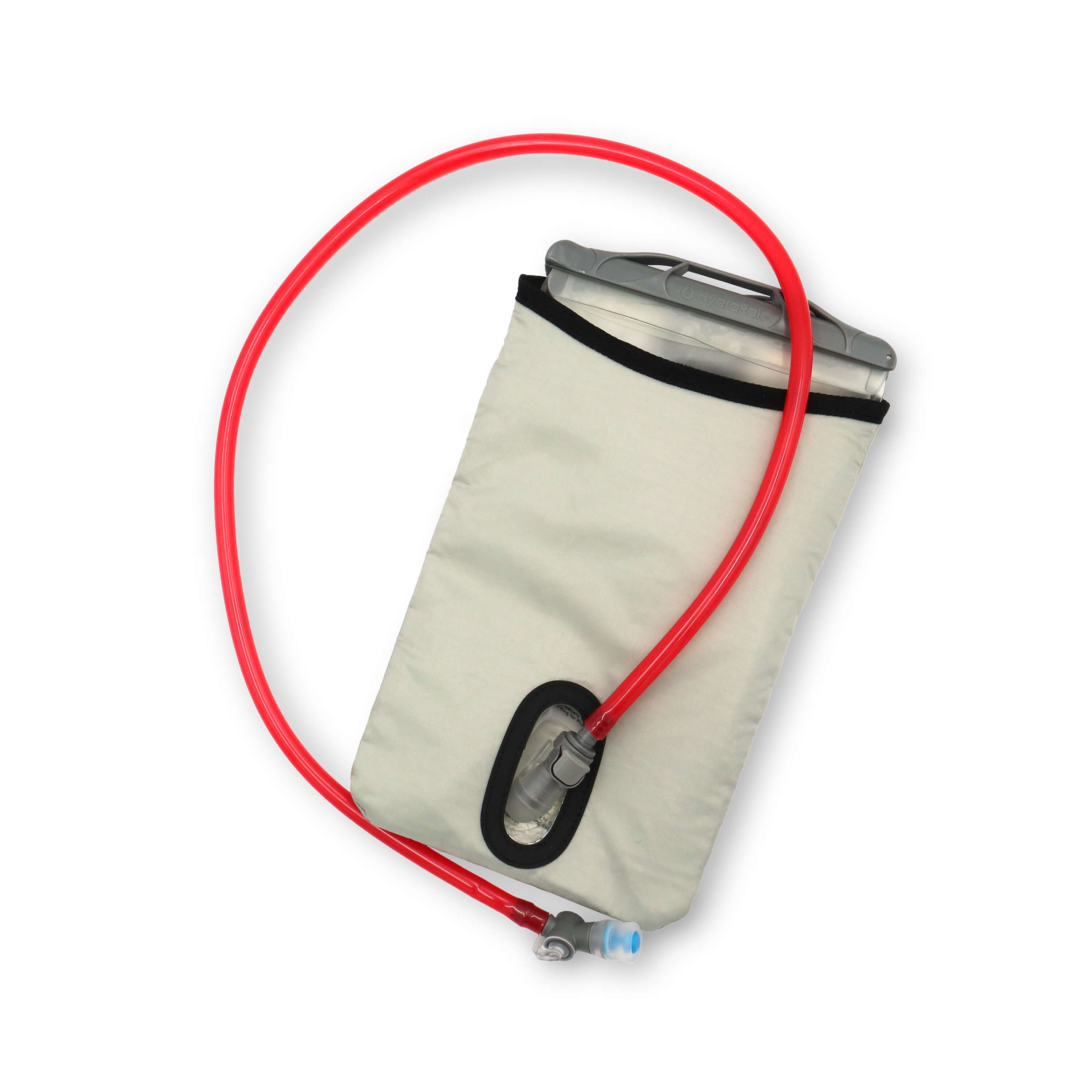 USWE 2L hydration bladder with red drinking tube and gray roll-top closure on white background