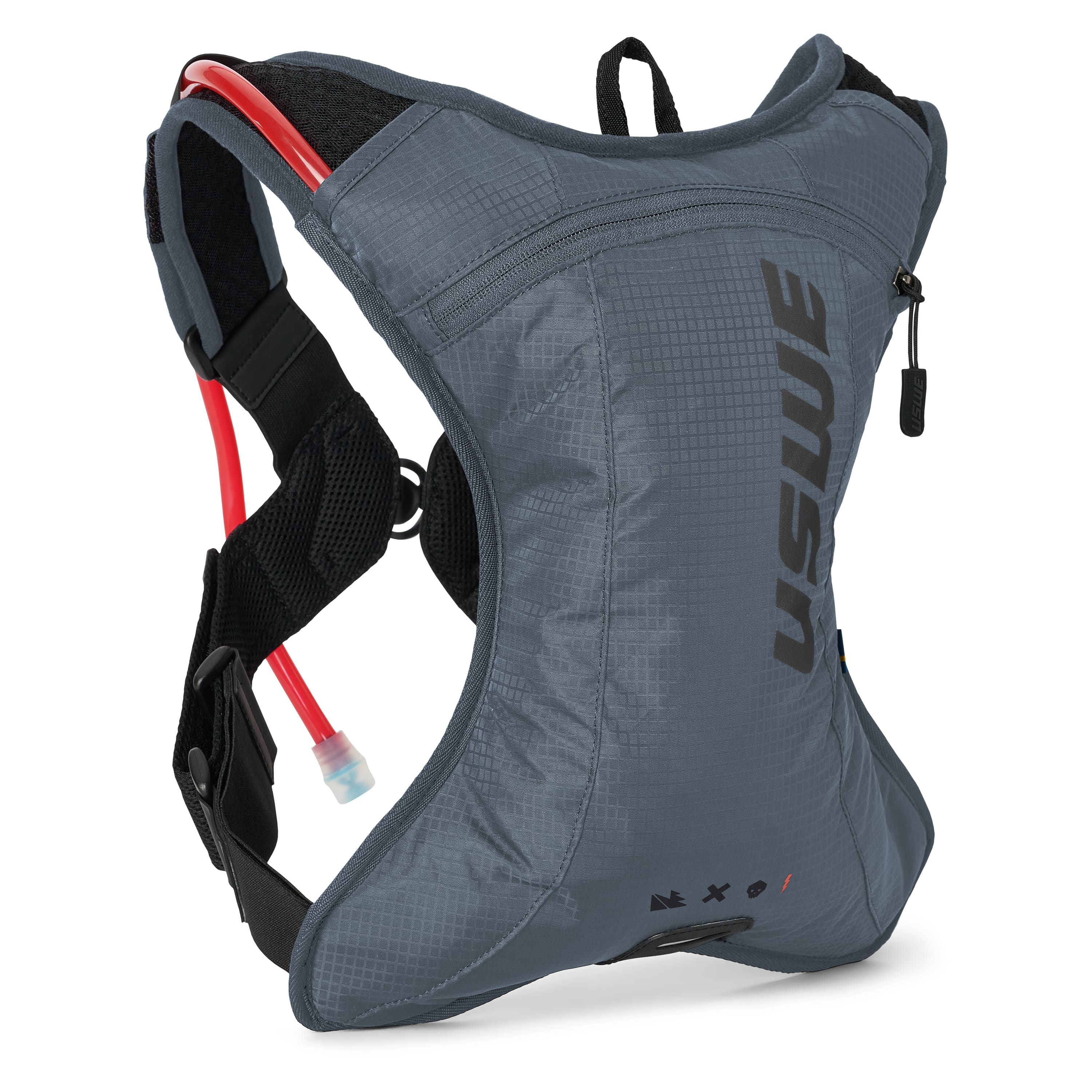 blue hydration vest with visible brand logo on a white background