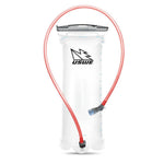 Clear large 3L hydration bladder with USWE logo and red tube and a bite valve.